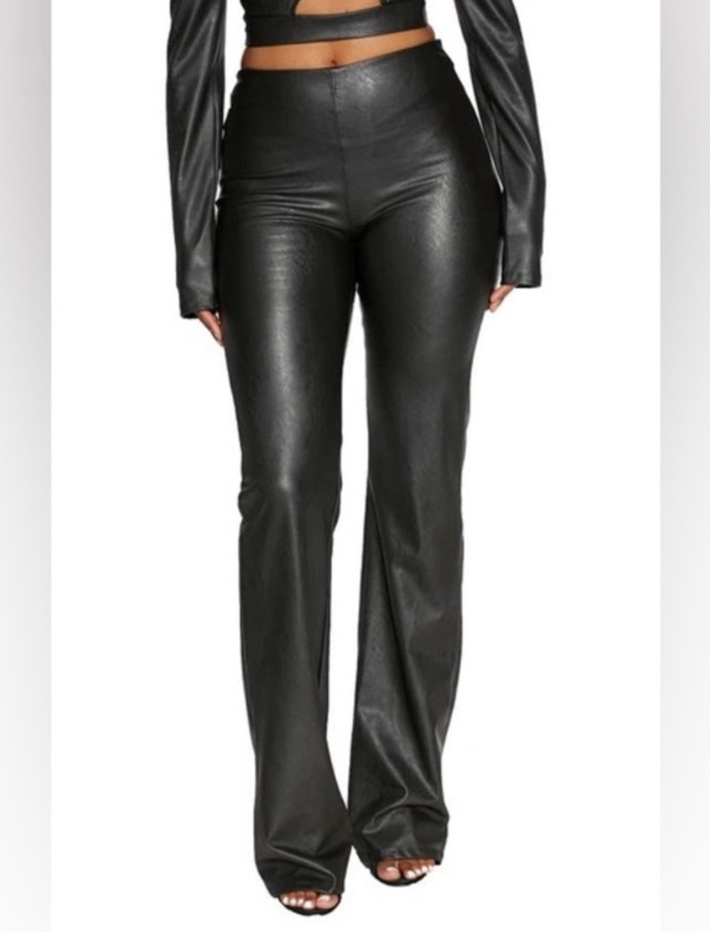 NAKED WARDROBE FAUX LEATHER BOOTCUT PANTS L